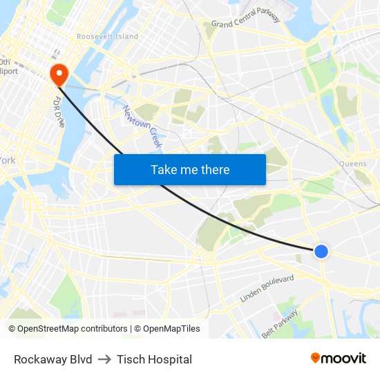 Rockaway Blvd to Tisch Hospital map