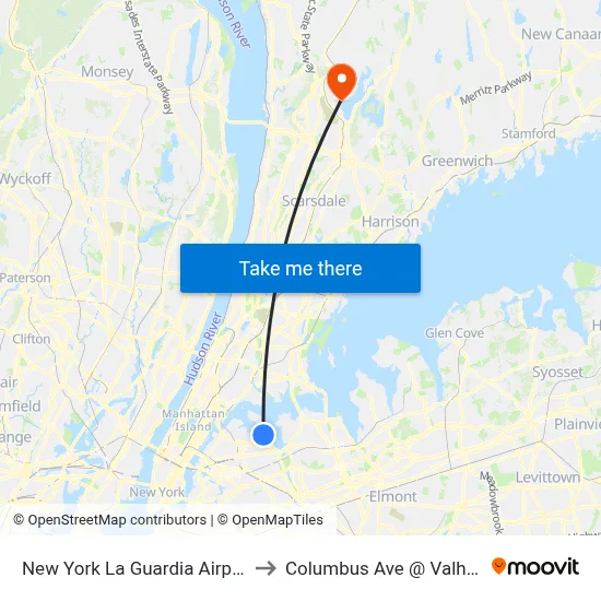 New York La Guardia Airport LGA to Columbus Ave @ Valhalla HS map