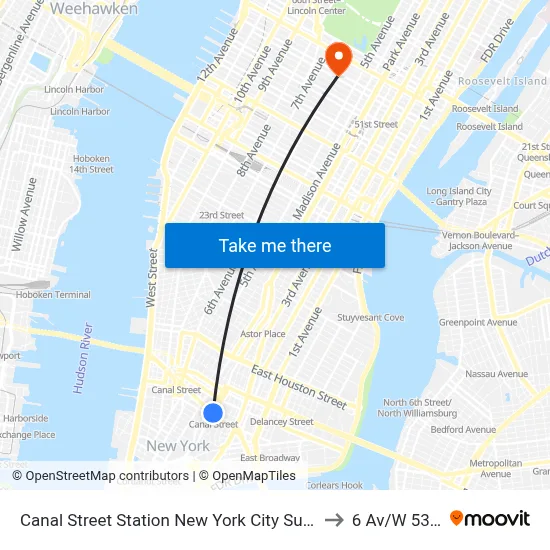 Canal Street Station New York City Subway to 6 Av/W 53 St map