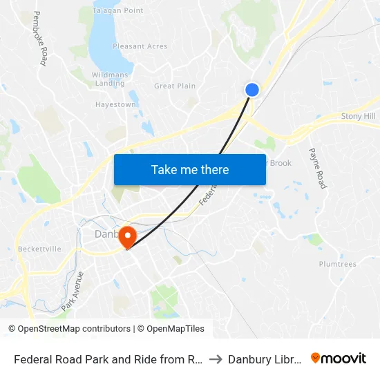 Federal Road Park and Ride from Road to Danbury Library map
