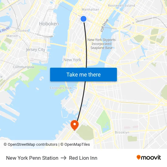 New York Penn Station to Red Lion Inn map