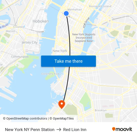 New York NY Penn Station to Red Lion Inn map