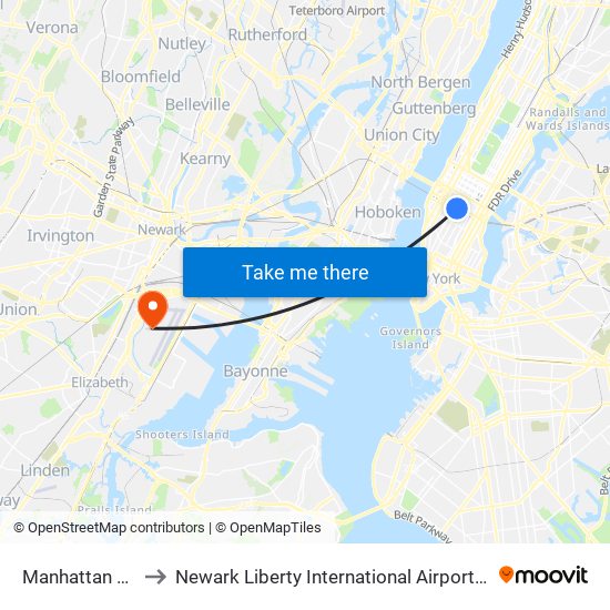 Manhattan Mall to Newark Liberty International Airport (EWR) map