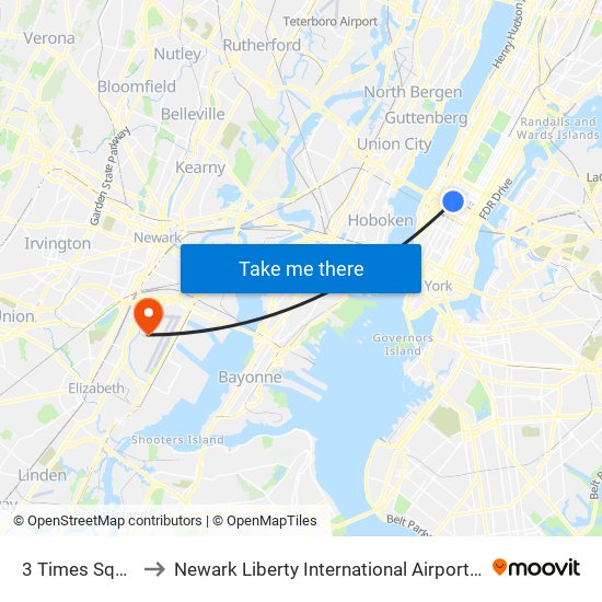 3 Times Square to Newark Liberty International Airport (EWR) map