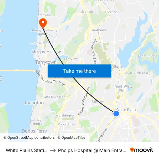 White Plains Station to Phelps Hospital @ Main Entrance map