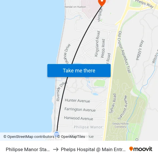 Philipse Manor Station to Phelps Hospital @ Main Entrance map
