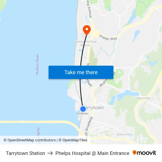 Tarrytown Station to Phelps Hospital @ Main Entrance map