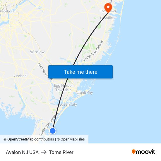 Avalon NJ USA to Toms River map