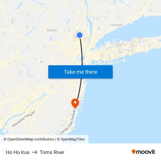 Ho Ho Kus to Toms River map