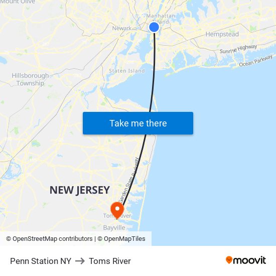 Penn Station NY to Toms River map