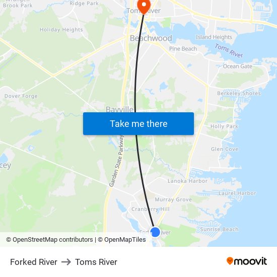 Forked River to Toms River map