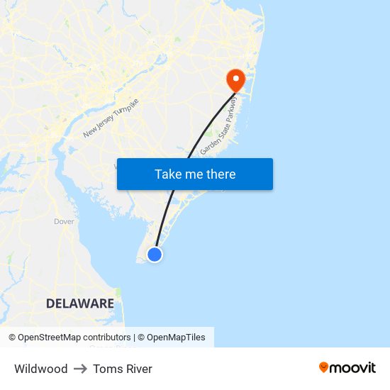 Wildwood to Toms River map