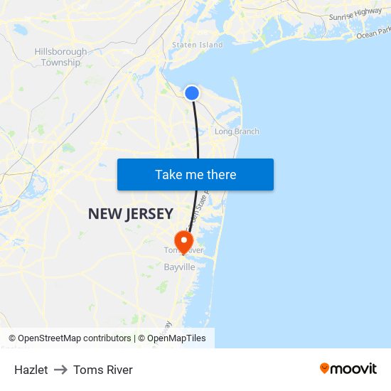 Hazlet to Toms River map