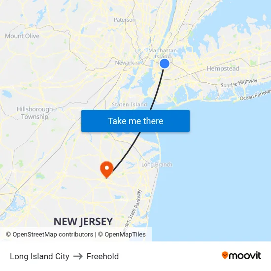 Long Island City to Freehold map