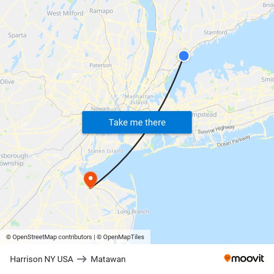 Harrison NY USA to Matawan map