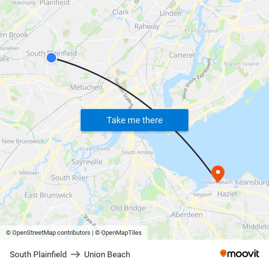 South Plainfield to Union Beach map