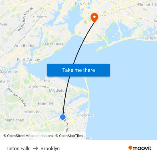 Tinton Falls to Brooklyn map