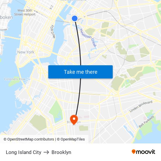 Long Island City to Brooklyn map