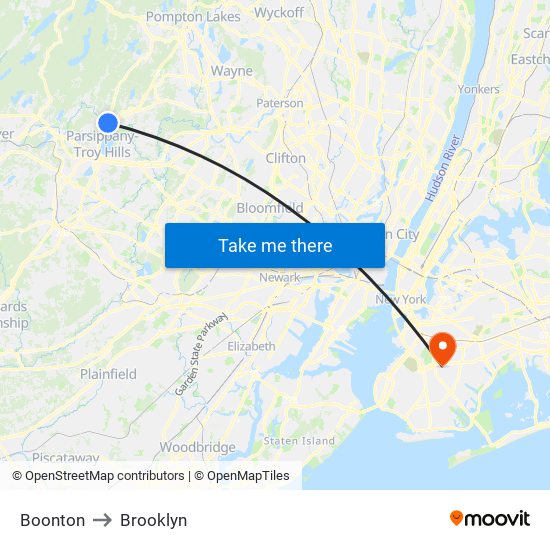 Boonton to Brooklyn map