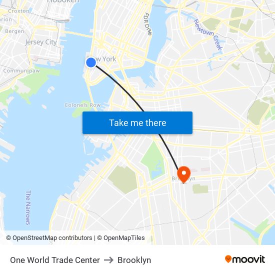One World Trade Center to Brooklyn map