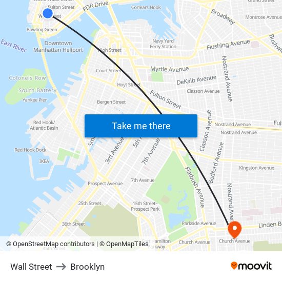 Wall Street to Brooklyn map