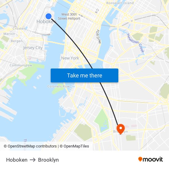 Hoboken to Brooklyn map