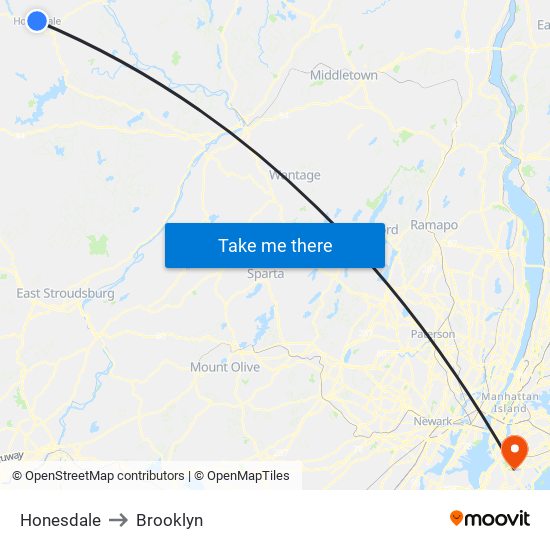 Honesdale to Brooklyn map