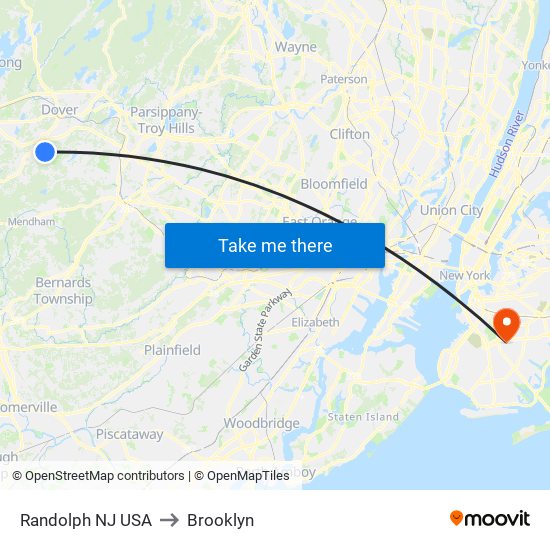 Randolph NJ USA to Brooklyn map