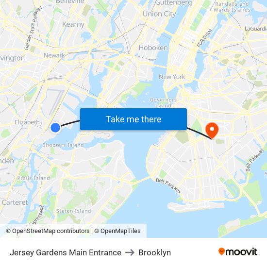 Jersey Gardens Main Entrance to Brooklyn map