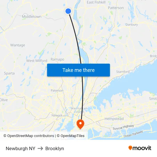 Newburgh NY to Brooklyn map