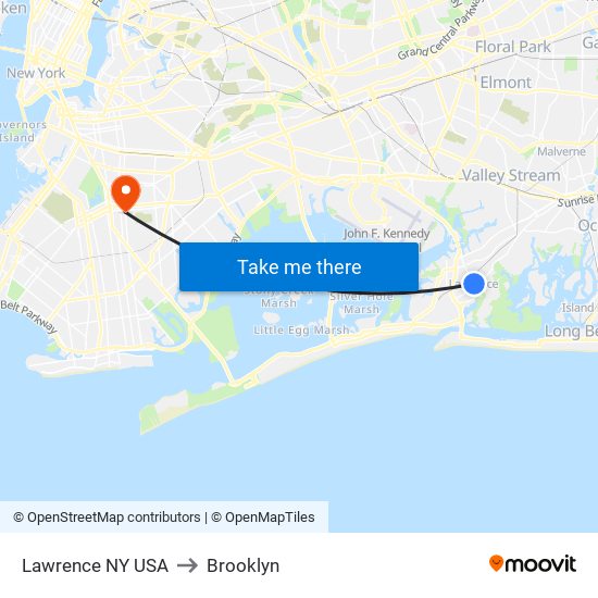 Lawrence NY USA to Brooklyn map