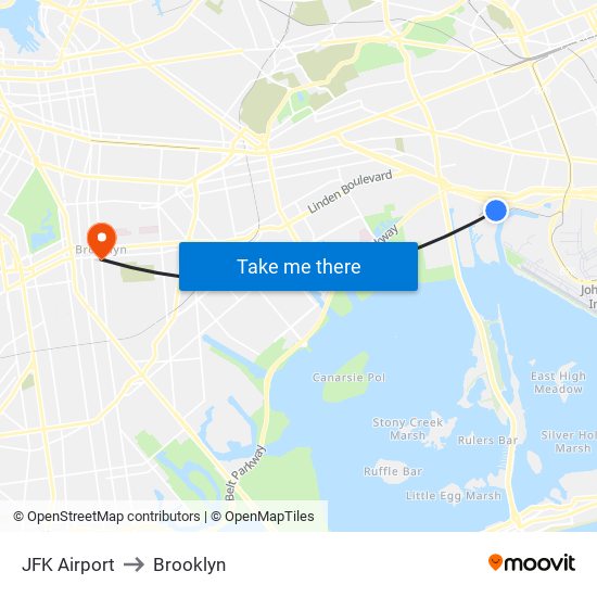 JFK Airport to Brooklyn map