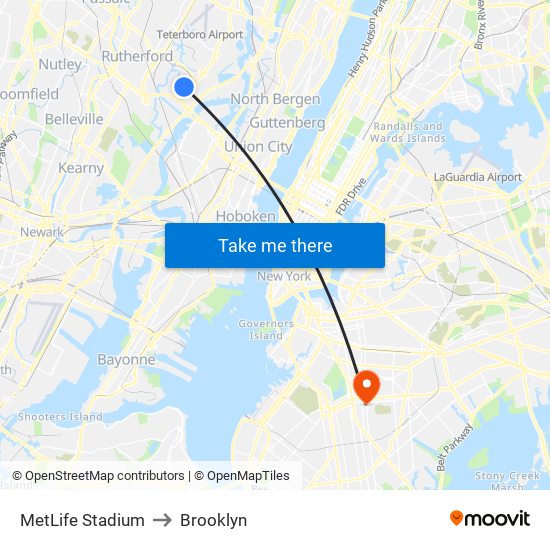 MetLife Stadium to Brooklyn map