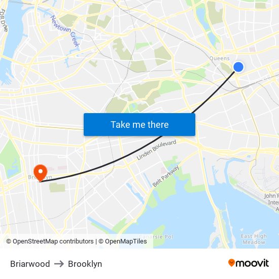 Briarwood to Brooklyn map