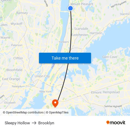 Sleepy Hollow to Brooklyn map