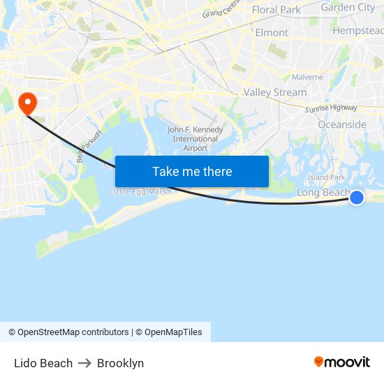 Lido Beach to Brooklyn map