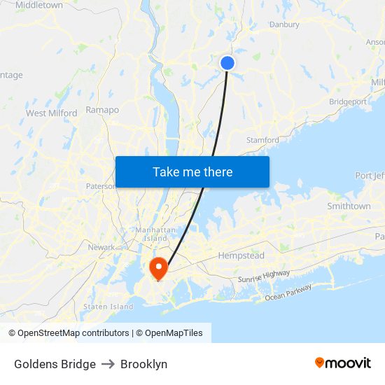Goldens Bridge to Brooklyn map