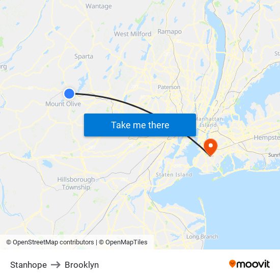 Stanhope to Brooklyn map