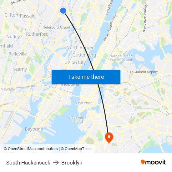 South Hackensack to Brooklyn map