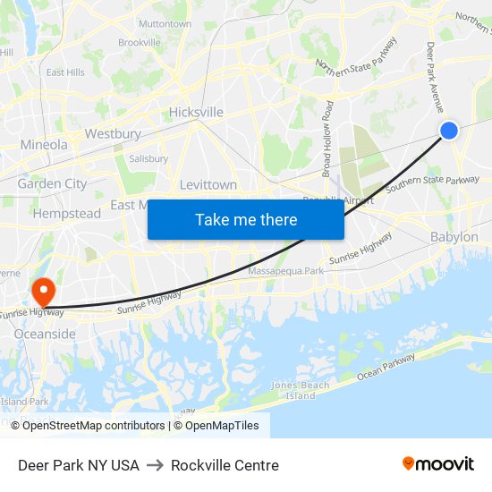 Deer Park NY USA to Rockville Centre map