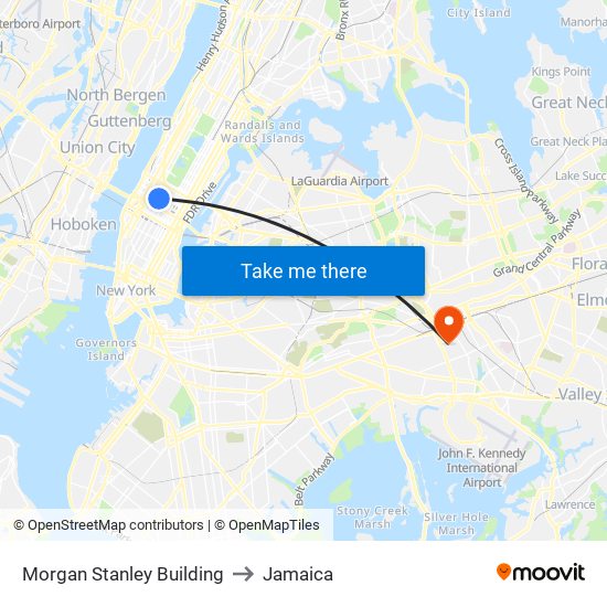 Morgan Stanley Building to Jamaica map