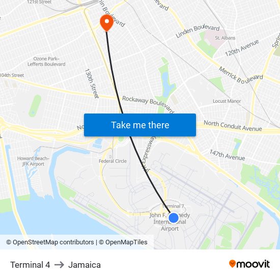 Terminal 4 to Jamaica map