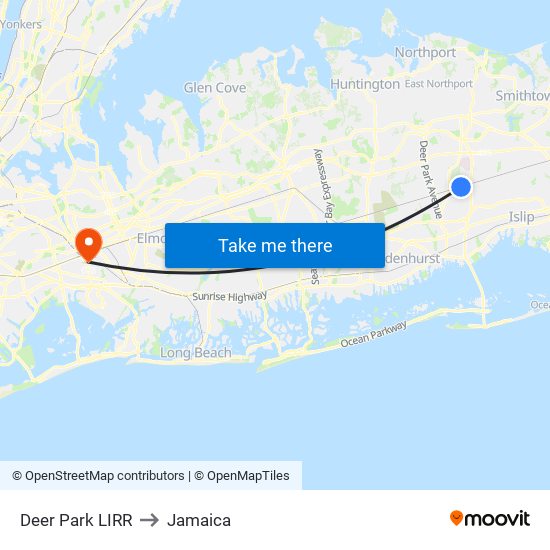 Deer Park LIRR to Jamaica map