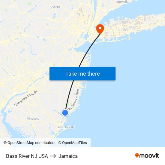 Bass River NJ USA to Jamaica map
