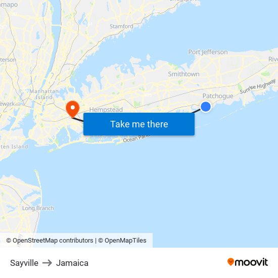 Sayville to Jamaica map