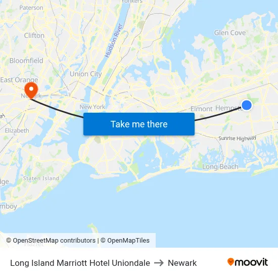 Long Island Marriott Hotel Uniondale to Newark map