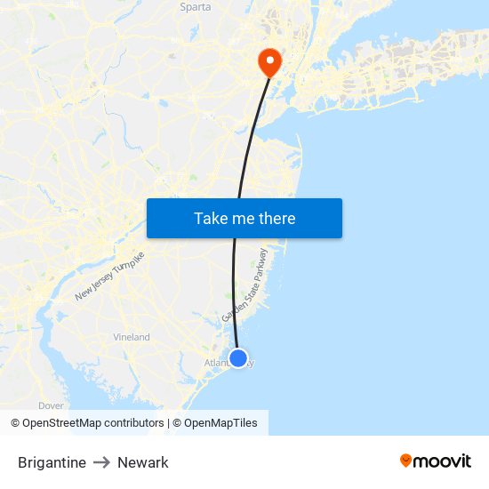 Brigantine to Newark map