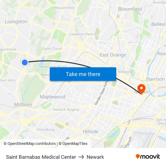 Saint Barnabas Medical Center to Newark map