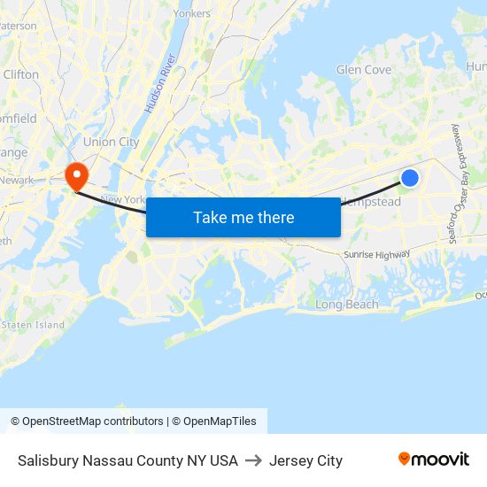 Salisbury Nassau County NY USA to Jersey City map