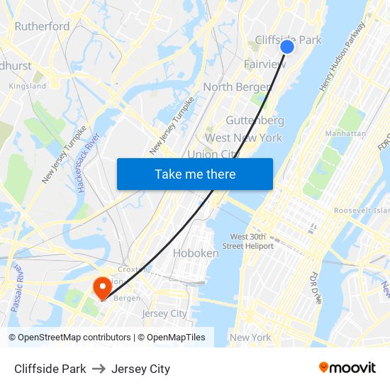 Cliffside Park to Jersey City map